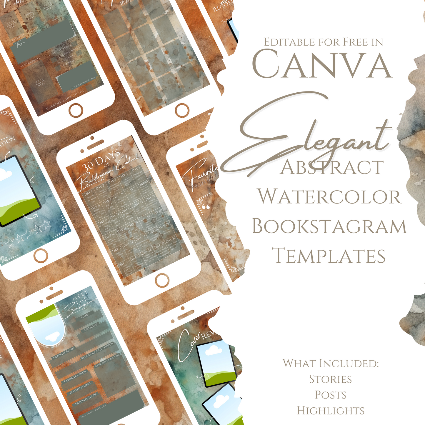 Elegant Abstract Watercolor Bookstagram Templates